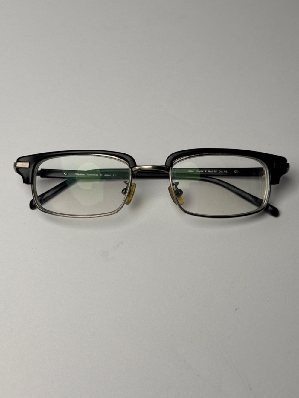 LUNOR Titanium Made in Japan Rectangular Half-Rim Eyeglasses Black Silver Flawed